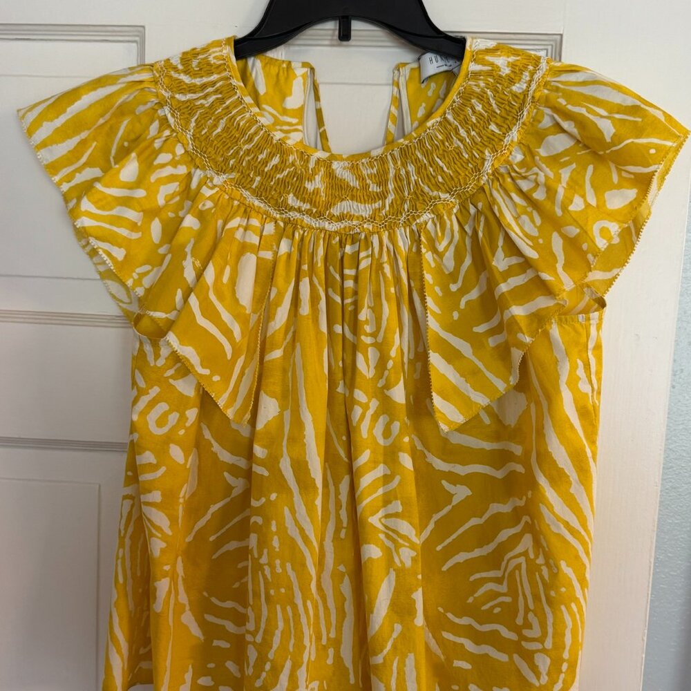 Hunter Bell “Kinser” Top – Size M • Smocked Flutter Sleeve Cotton Blouse